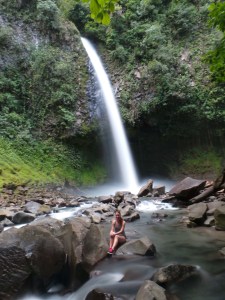 In front of La Fortuna. Difficult to get a shot of just the waterfall.
