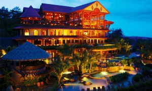 Taken from the resort's website. This is the main building with the massage rooms, the multiple levels of pools, saunas and springs, the valet, and the restaurants. The rooms are toward the bottom of the hill and well insulated.