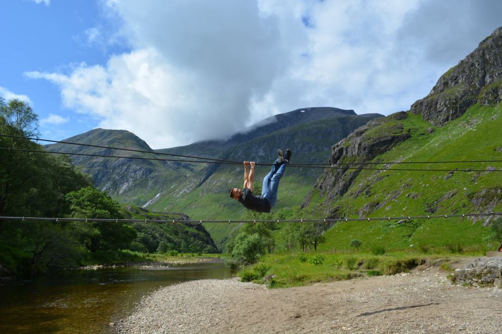Mark turned acrobat on the rope swing I crossed with great trepidation.