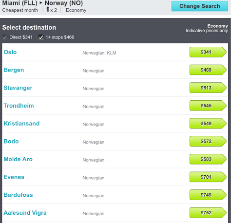 List of cities you can fly to in Norway. Oslo looks like a good option, right? 